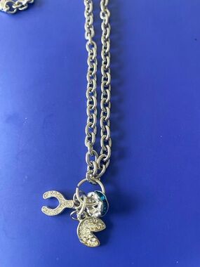 Silver Tone Women’s Charm Necklace with Blue Accent make wish new